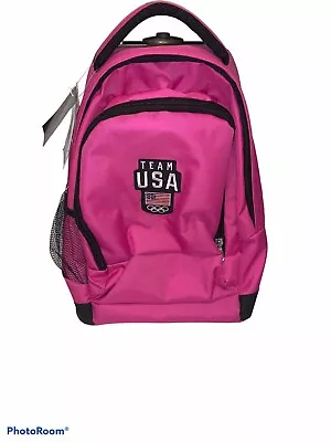 Team USA Olympic Luggage Backpack Pink Straps Wheels Handle 2008 Rare • £52.04