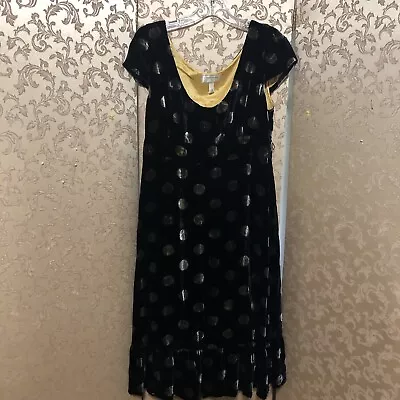 Anthropologie Moulinette Soeurs Black Velvet Polka Dot Dress Size 10 • $24.99