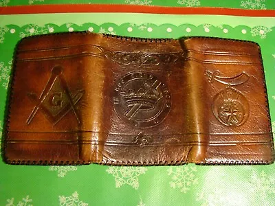 Vintage Leather Free Mason Trifold Wallet Neat Item • $7.99