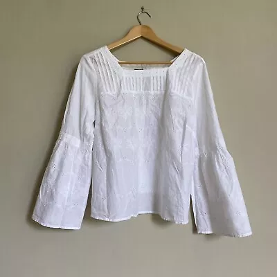 M&S Autograph Cotton Embroidered Blouse Size 14 • £12