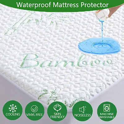 $32.99 • Buy Bamboo Waterproof Mattress Protector Matress Cover Single King Queen Double Bed