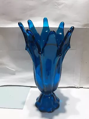 Viking Glass 10.5  Swung Glass Vase 8 Finger MCM BLUE • $22