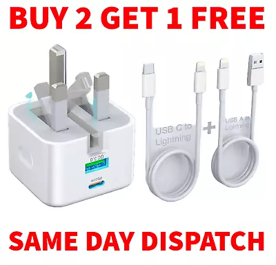 £3.25 • Buy IPhone Charger Plug Cable USB-C USB Fast PD 20W For Apple IPhone 15 14 13 12 11