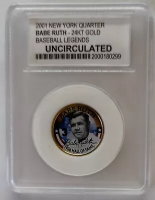 2001 New York Quarter BABE RUTH -24kt Gold Baseball Legends Uncirculated • $29.99