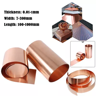 1pcs 0.01-1mm Thickness 99.9% Pure Coppers Cu Metal Sheet Foil Plate • £3.40