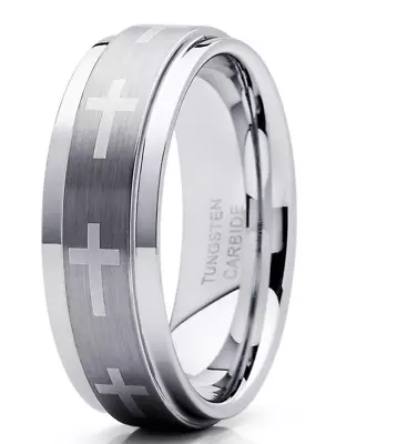 6mm Men Woman Tungsten Carbide Prayer Laser Cross Engagement Wedding Band Ring  • $18.88