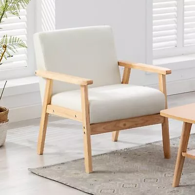 Linen Fabric Accent Chair Mid-Century Modern Armchair With Solid Wood Frame • $117.29