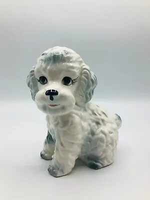 Vintage Japan Puppy Dog Figurine White Ceramic Poodle? Bank Rubber Stopper • $11