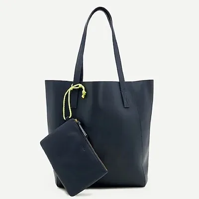 J.Crew Leather The Carryall Tote Bag And Pouch In Navy NWT $168 • $129.99