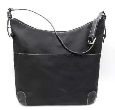 MAXX NEW YORK Black Nylon Canvas Leather Trim Purse Shoulder Bag Travel Tote • $22.49