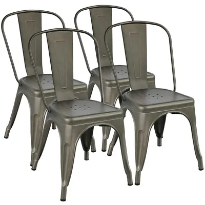 $149.99 • Buy 4pcs Metal Dining Chairs For Indoor Outdoor Bistro Cafe Side Barstool Stackable