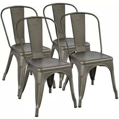 Metal Dining Chairs For Indoor Outdoor Bistro Cafe Side Barstool Stackable 4pcs  • $117.99