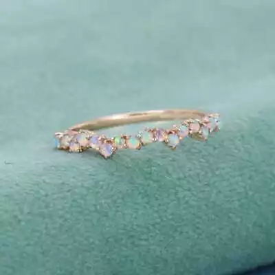 Vintage Genuine Opal Rings 14k Gold Plated Opal Birthstone Ring Wedding Band • $65