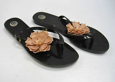 Melissa Black Beige Flower Jelly Flip Flop Floral Size 8  • $44.99