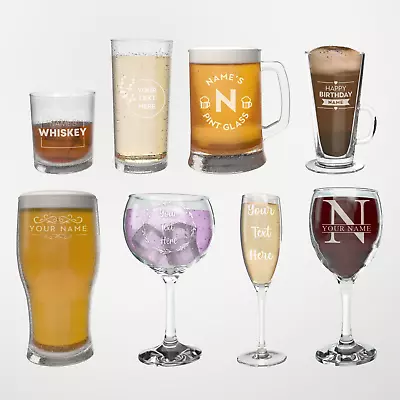 Personalised Glass Engraved Drinkware Gift Your Own Message Glassware Birthday • £13.99