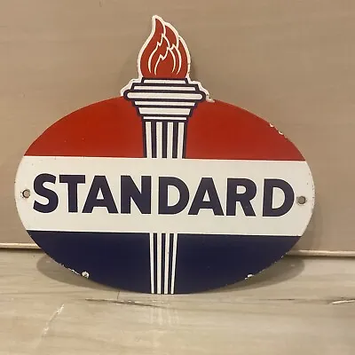 Vintage Standard Gasoline Porcelain Sign Service Station Oil Torch Gas American • $115