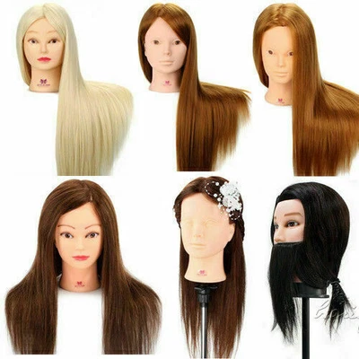£10.99 • Buy 14 -30  Real Hair Practice Training Head Hairdressing Mannequin & Clamp UK