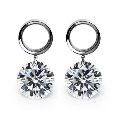 Pair Large Dangling Crystal Ear Gauges Plugs Ear Tunnels Piercings Body Jewelry • $16.37