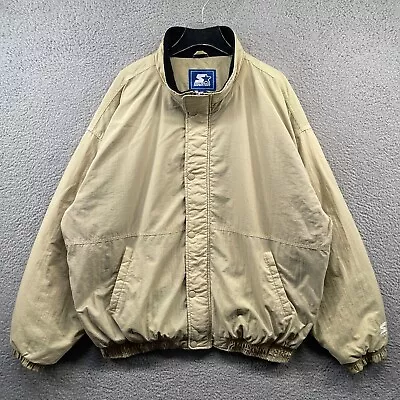 Vintage Starter Jacket Mens 2XL Beige Snap Full Zip Fleece Lined Blank Solid 90s • $29.99