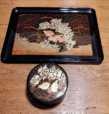 Otagiri Laquered Serving Tray 6 Coasters In Box MCM Quail Pattern Hand Crafted • $37.50