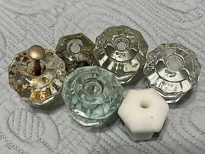 Vintage Lot Of 6 Mixed Clear Glass Cabinet Knobs Dresser Drawer Pulls • $10