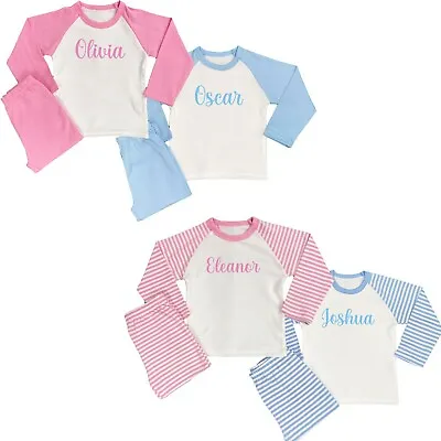 Personalised Name Girl Boy Baby Pyjamas Pink Blue Pyjamas Childrens 6 Mths-8 Yrs • £12.95