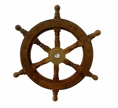 £27.60 • Buy 12 Inch Ship Wheel Nautical Wooden Pirate Decor Wood Brass Collectible Decor