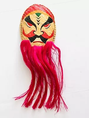 Vietnamese Theatre Character Mask Handmade Woven Folk Art Colorful Pink Beard • $22.95