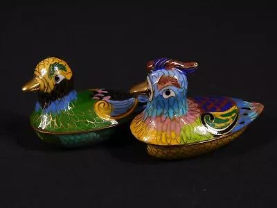 Pair Of Vintage Older Cloisonne Brightly Color Duck Boxes Nice Detail  • $99.99