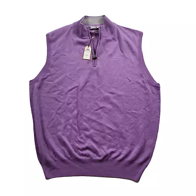 Peter Millar 1/4 Zip Sweater Vest Mens XL Lavender Purple Merino Wool Golf Crown • $78.49