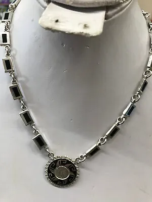 Sterling Silver Black Enamel 925 Mexico Tc-271 Aztec Mayan Face Necklace 18 Inch • $75