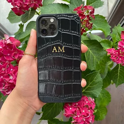 £9.99 • Buy Black Croc Leather Personalised Iphone Case Crocodile For IPhone 14 13 12 11 X
