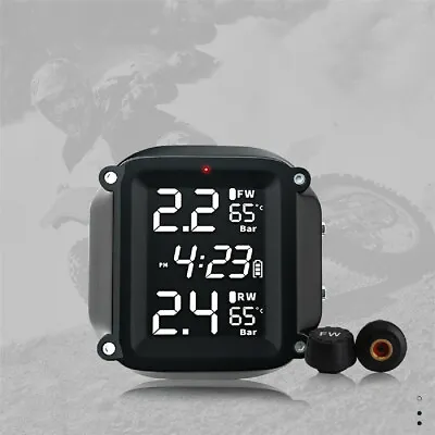 Portable Motorcycle TPMS Pressure Monitor System Wireless 2 Sensors Time Display • $33.20