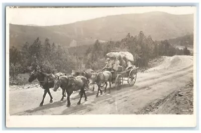 C1910's Horse Team Wagon Men Women Manitou Springs CO RPPC Photo Postcard • $14.98