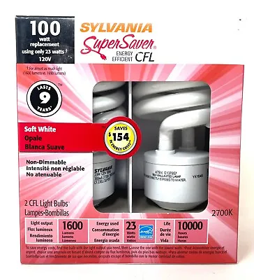 2 PACK Sylvania 100W Using 23W CFL Super Saver Soft White E26 120V Light Bulbs • $8.99