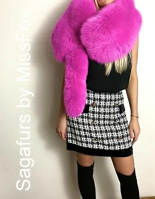 New: Saga Shadow Blue Fox Fur Stole Wrap In Hot Pink. • $275
