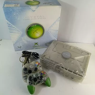 Xbox Crystal Console Boxed X2 Controllers Microsoft Video Game • £36