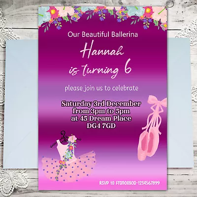 10 Personalised Ballerina Birthday Party Invitations Girls  Tutu Ballet Invites • £4.18