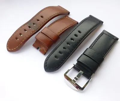 Genuine OEM Panerai Black + Brown  Leather Strap With Panerai Pin Buckle 24 Mm • £175