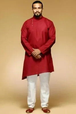 £23.99 • Buy Men Kurta Indian New Fashion Long Sleeve Short Collar 100% Cotton Cloth Shirt