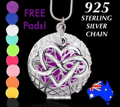 $10.95 • Buy Love Heart Infinity Essential Oil Diffuser 925 Sterling Silver Chain Necklace