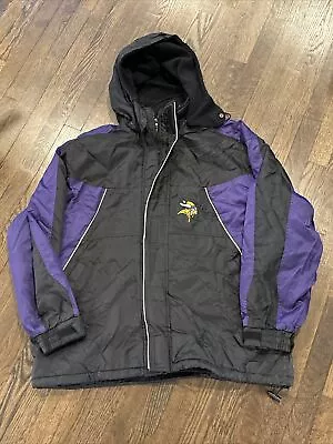 Minnesota Vikings Jacket Large Pro Player Mens Black Hood Zipper • $39.99