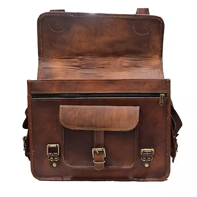 Mens Leather Camera Bag Leather Vintage Style Messenger Brown Shoulder Briefcase • $55