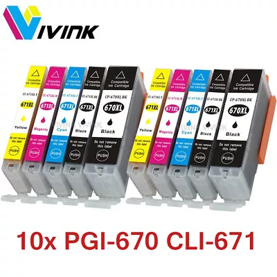 10 Ink Cartridges For Canon PGI-670XL CLI671XL PIXMA TS5060 TS6060 TS8060 MG6860 • $15.94