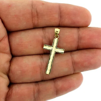 Mens Real 10K Yellow Gold Diamond Cut Cross Charm Pendant 1.55  Inch 10KT Gold • $89.99