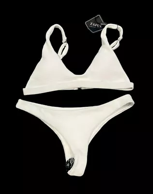 Zaful Forever Young Thong Bikini Set Swimwear White Sz US 8/L • $22