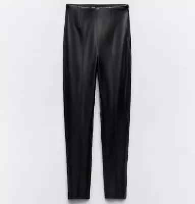 Zara Black High Waist Faux Leather Leggings Size Small NEW • £22