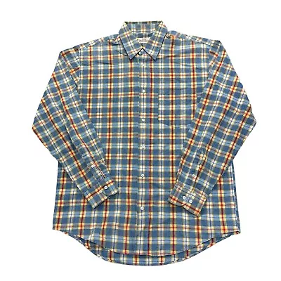 Sisley Check Flannel Shirt Plaid Patterned Long Sleeve Button Down Blue Mens XL • £15.99