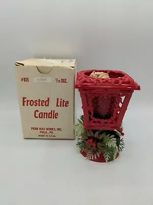 Vintage Christmas Glass Votive W/Plastic Lamp Post Candle Holder W/Greenery • $9.99