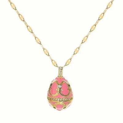 Pink Rose Gold Faberge Egg 18  Pendant Necklace Easter Basket Stuffer Gift NEW • $24.99